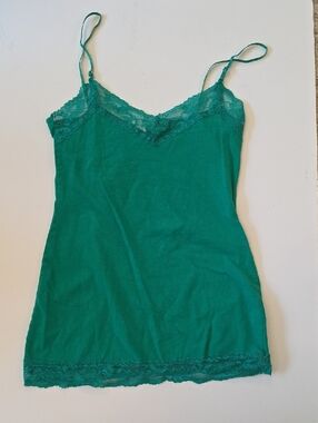 Bozzolo Green Lace-Trim V-Neck Lace Hem Cami Tank Womens L Y2K Aesthetic